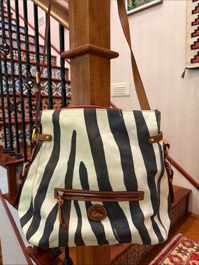 Vintage Dooney & Bourke Black and Cream Zebra-Print Satchel
